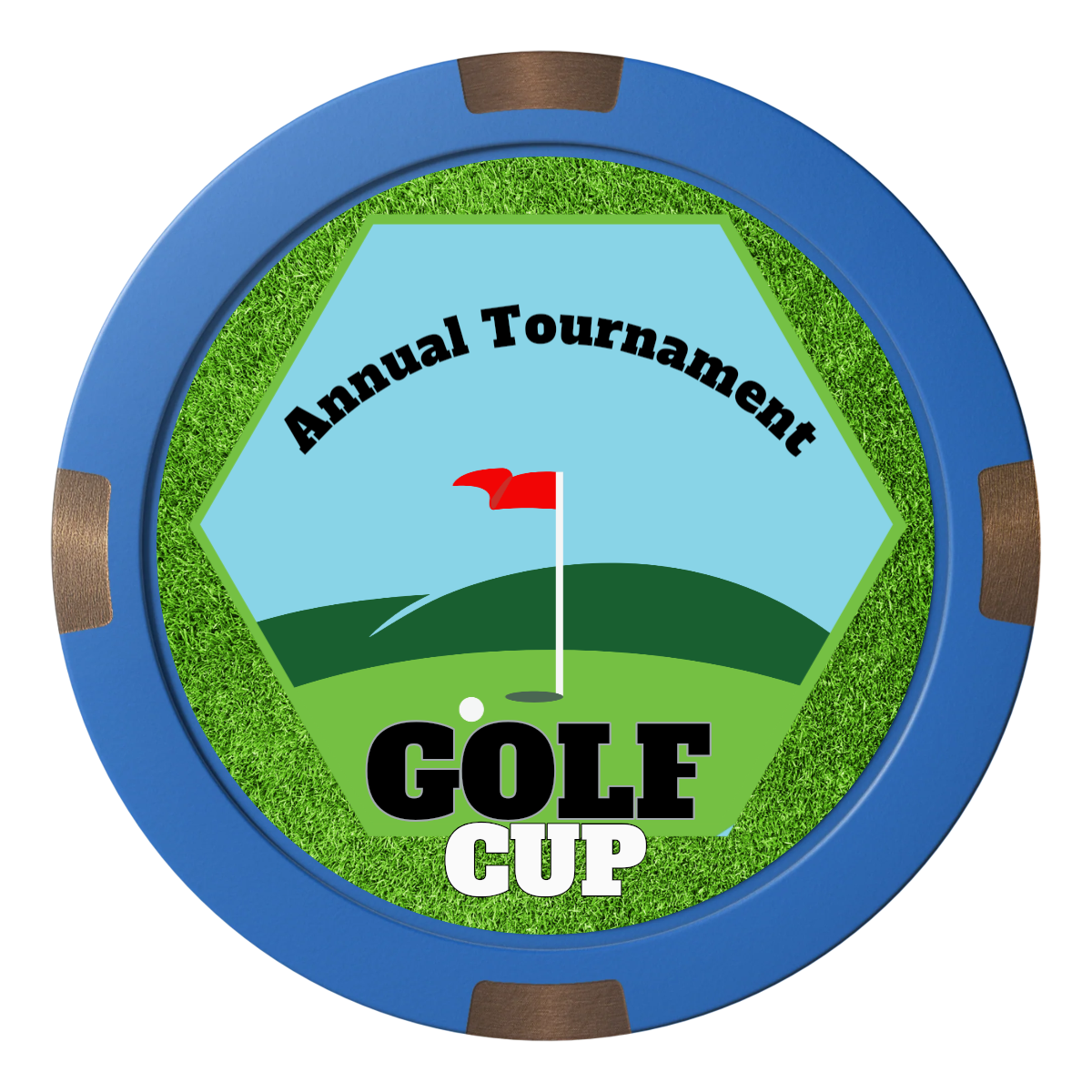 Golf Cup Composite & Metal Hybrid Poker Chips - Blue - Front