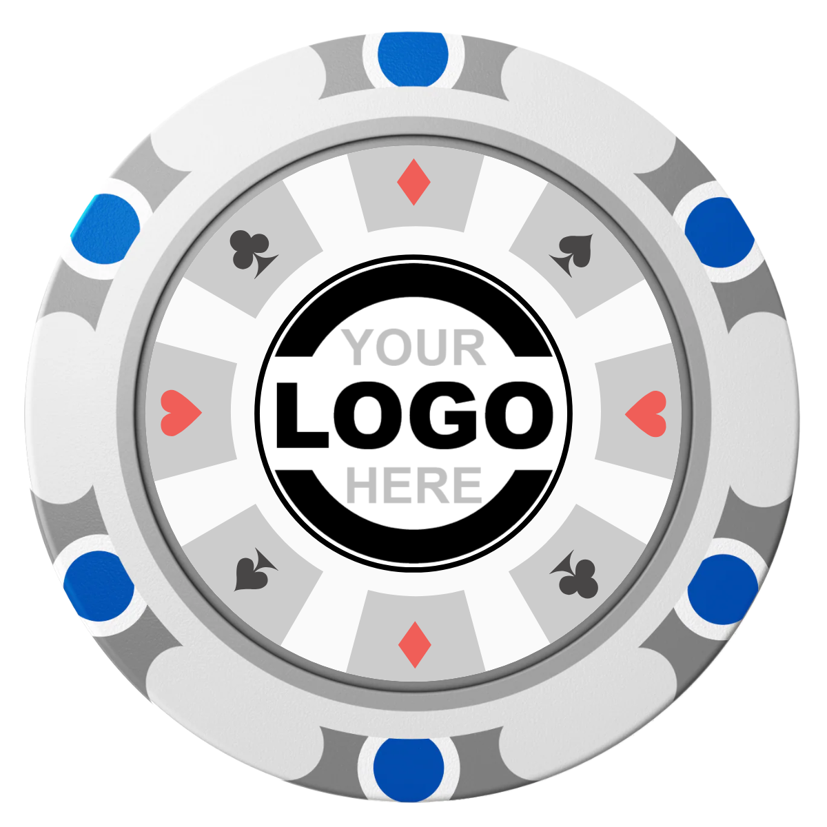 Suit 8 Your Logo Clay Poker Chips - White / Monte Carlo / 40mm - Front