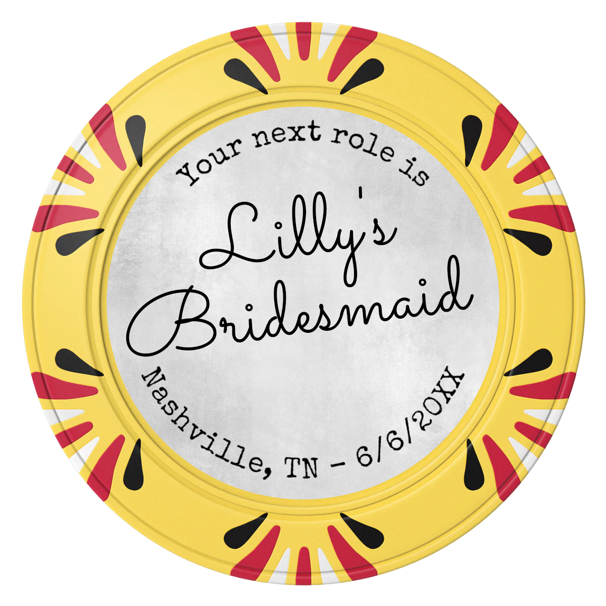 Be My Bridesmaid Simple Clay Poker Chips - Yellow / Macau / 40mm - Front