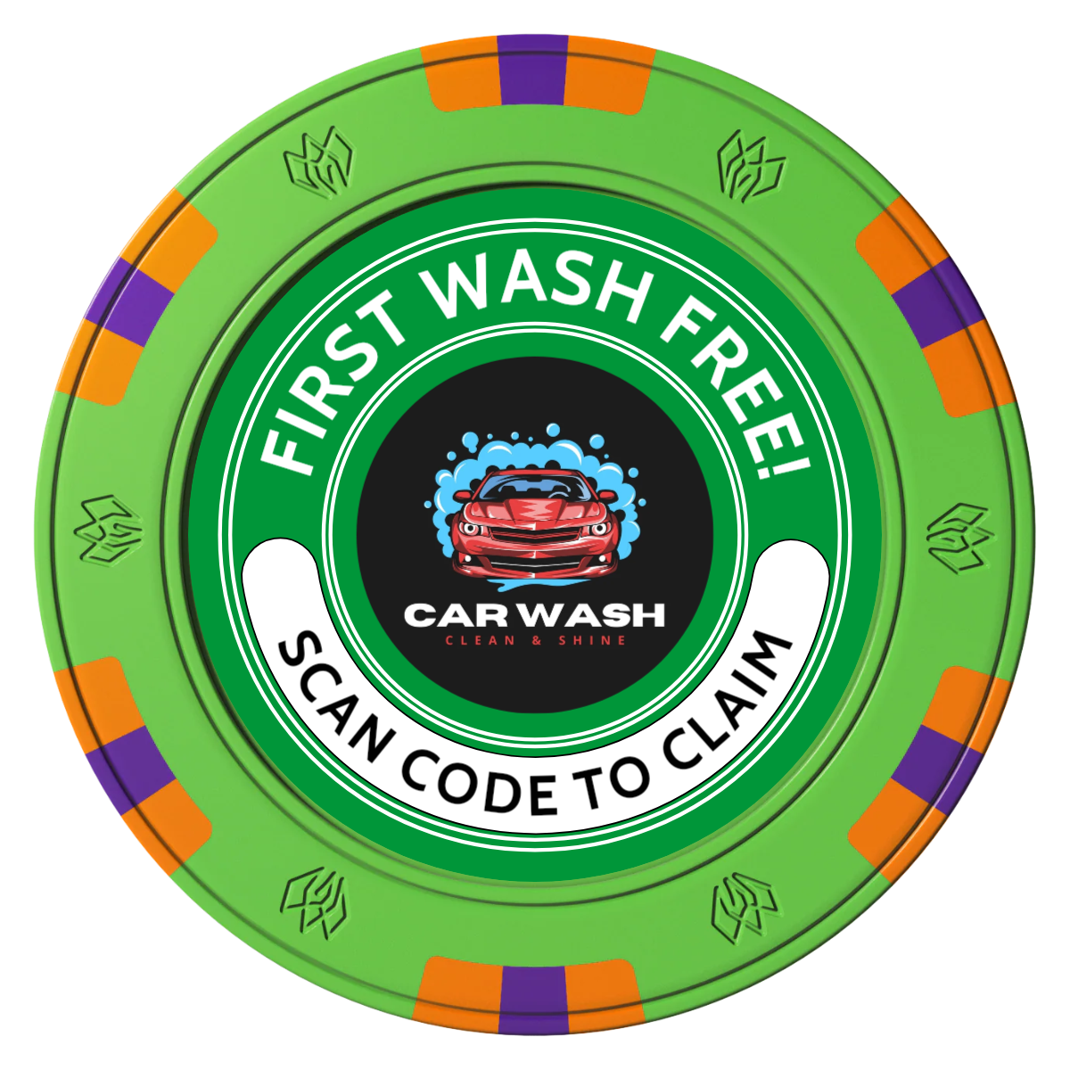 Car Wash Promotion Clay Poker Chips - Green / 6 Spot Gem / 43mm - Front