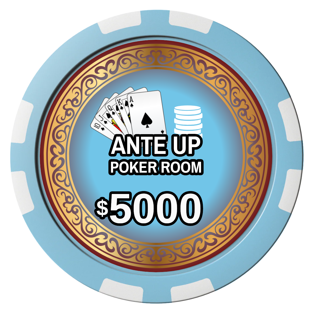 Ante Up Poker Room Composite Poker Chips - Light Blue / 8 Stripe - Front