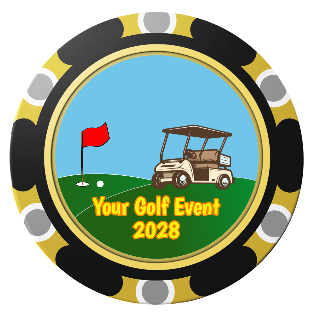 Going Golfing Today Clay Poker Chips - Black / Monte Carlo / 40mm - Front