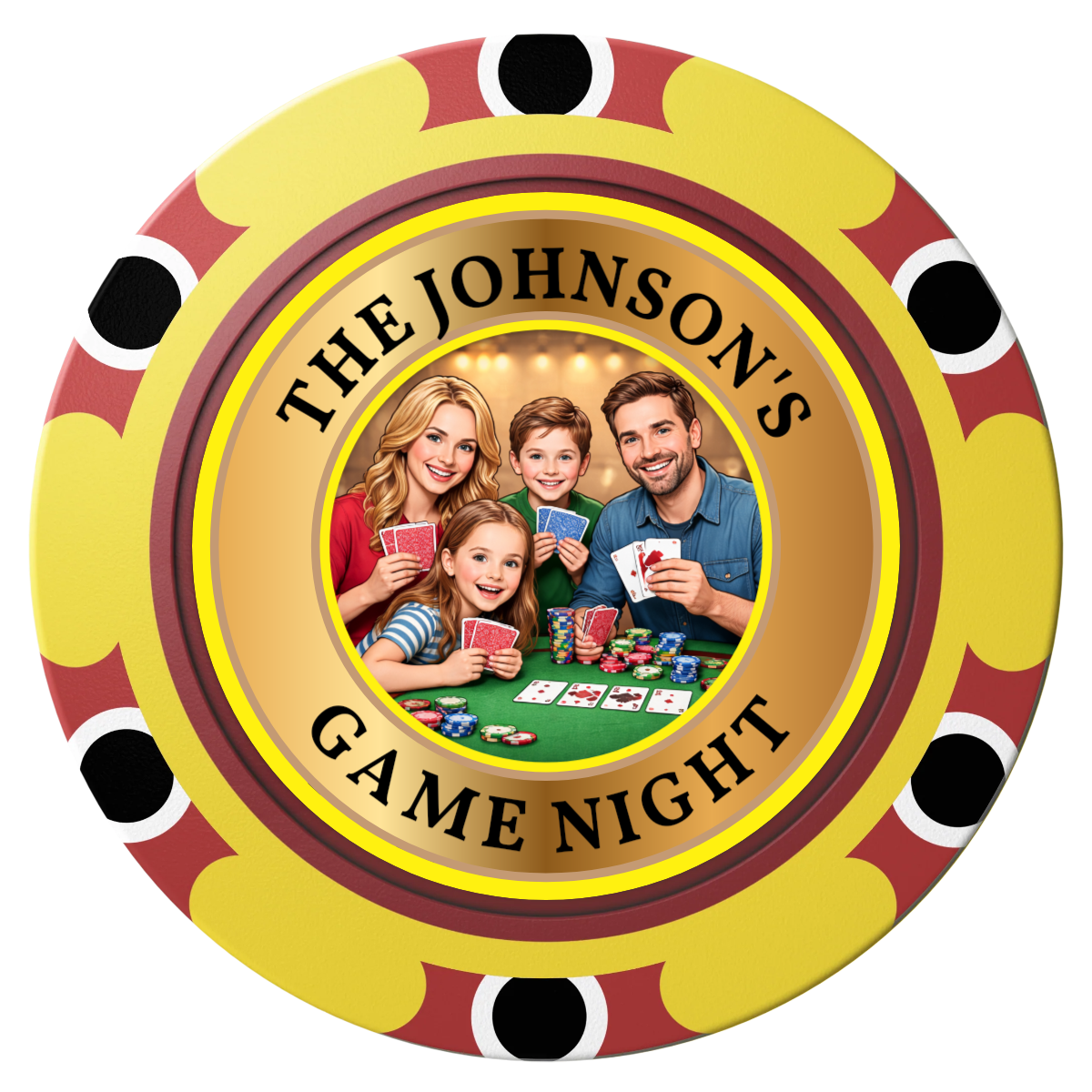 Family Game Night Clay Poker Chips - Yellow / Monte Carlo / 40mm - Front