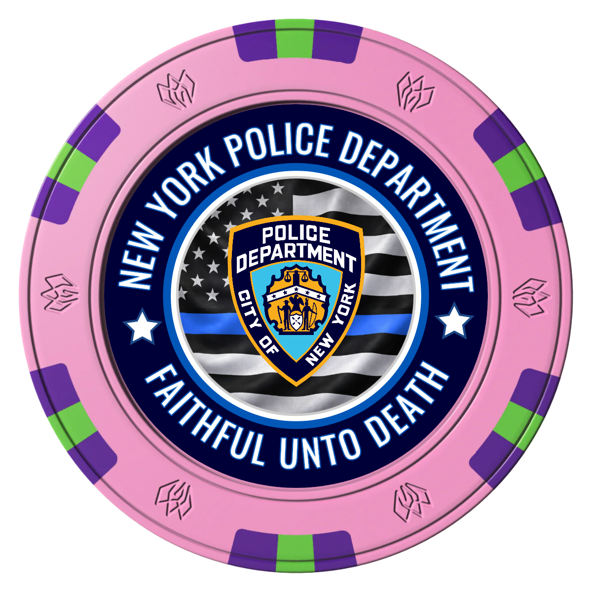 NYPD Safe and Fair Clay Poker Chips - Pink / 6 Spot Gem / 43mm - Front