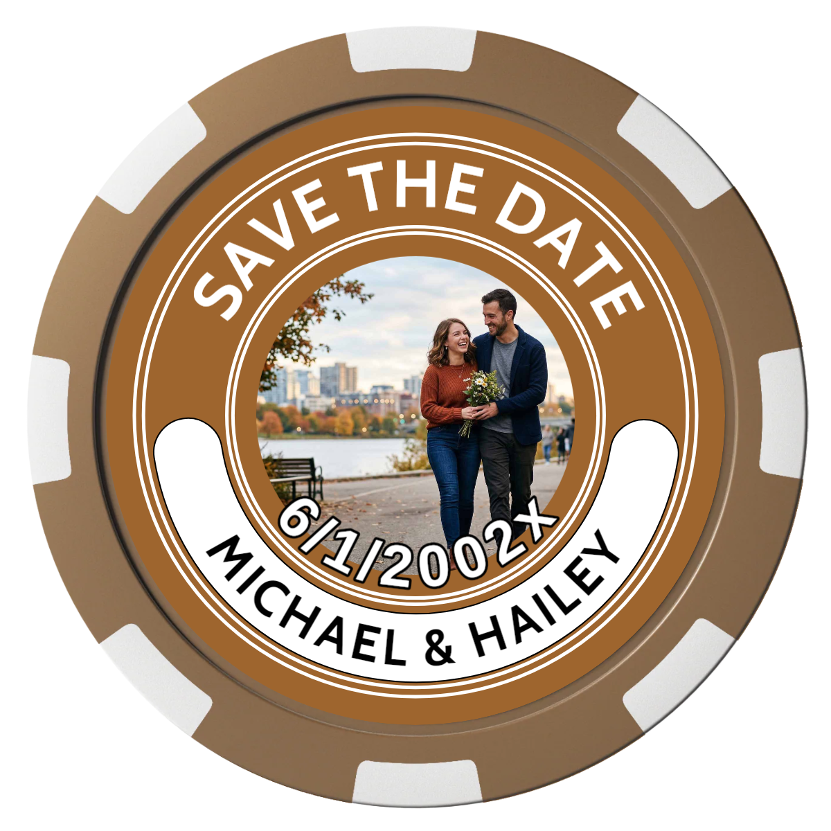 Save the Date Photo QR Code Composite Poker Chips - Brown / 8 Spot - Front