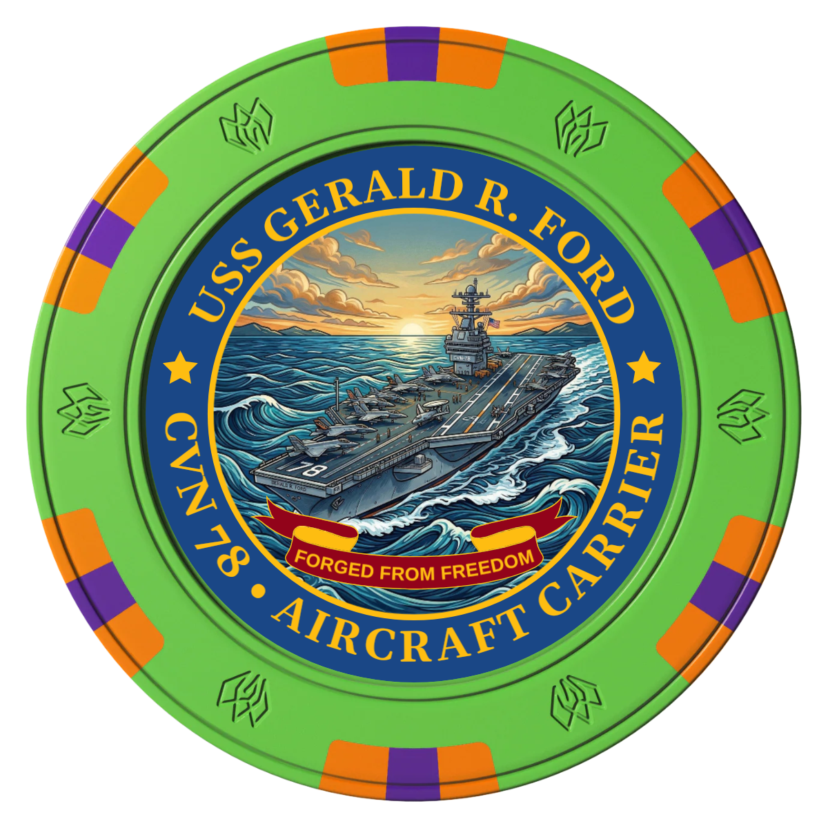 Navy USS Gerald Ford Clay Poker Chips - Green / 6 Spot Gem / 40mm - Back
