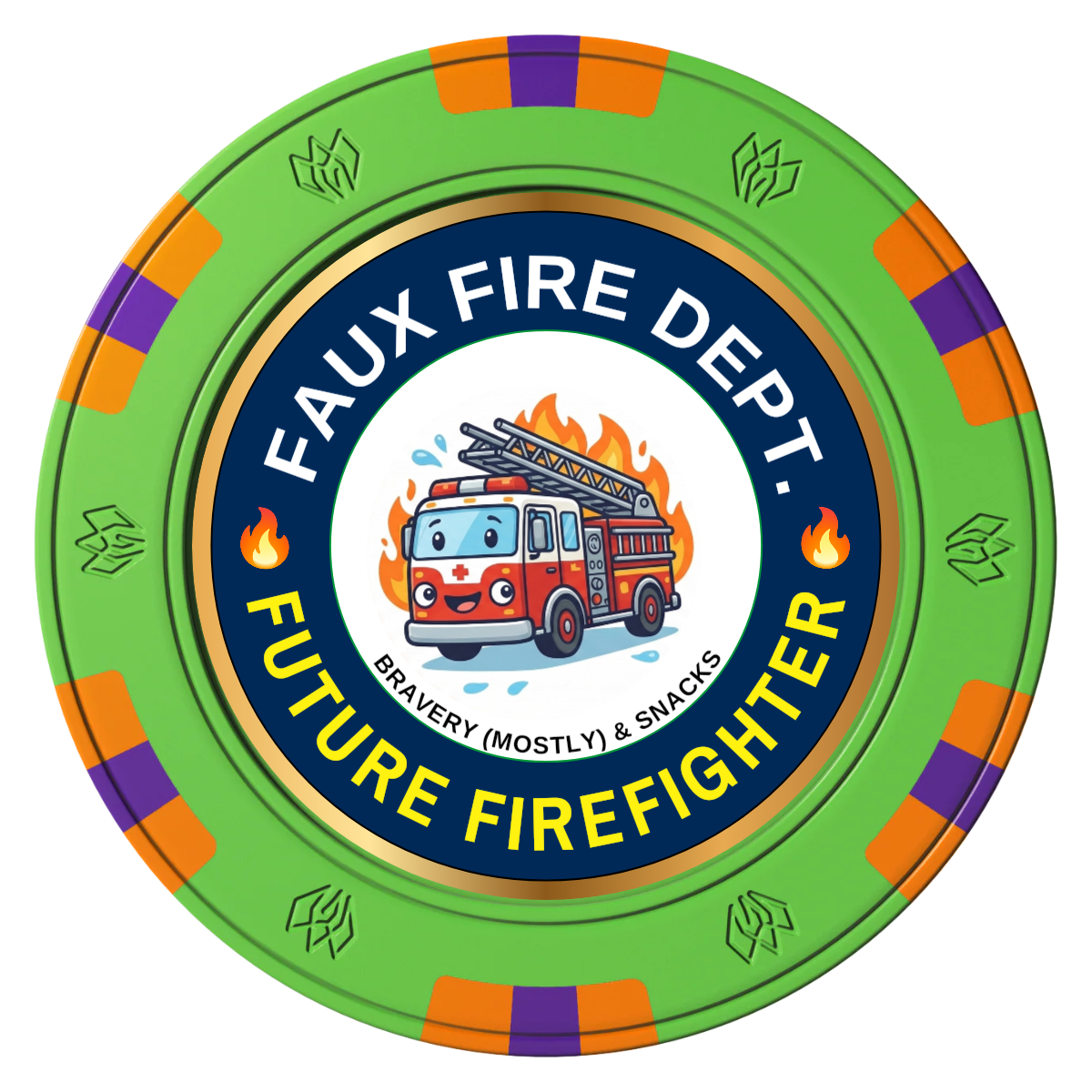 Future Firefighter Clay Poker Chips - Green / 6 Spot Gem / 40mm - Front