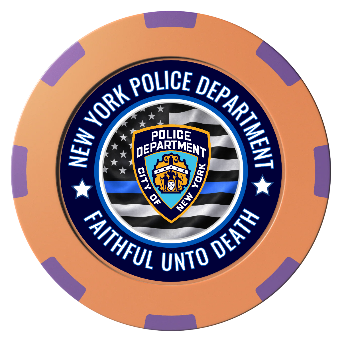 NYPD Safe and Fair Clay Poker Chips - Orange / 8 Spot (2 Tone) / 40mm - Front