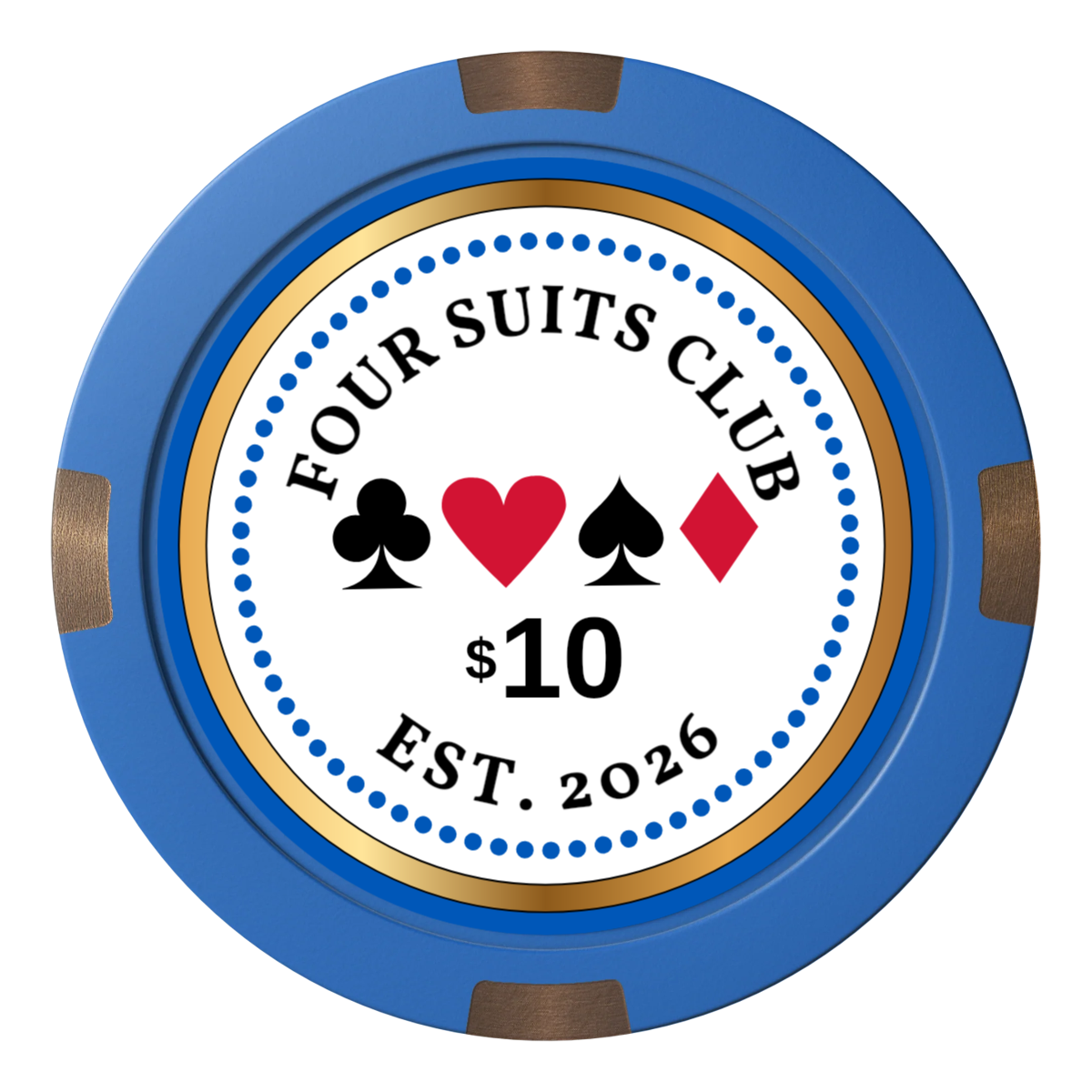Fours Suits Club Composite & Metal Hybrid Poker Chips - Blue - Front