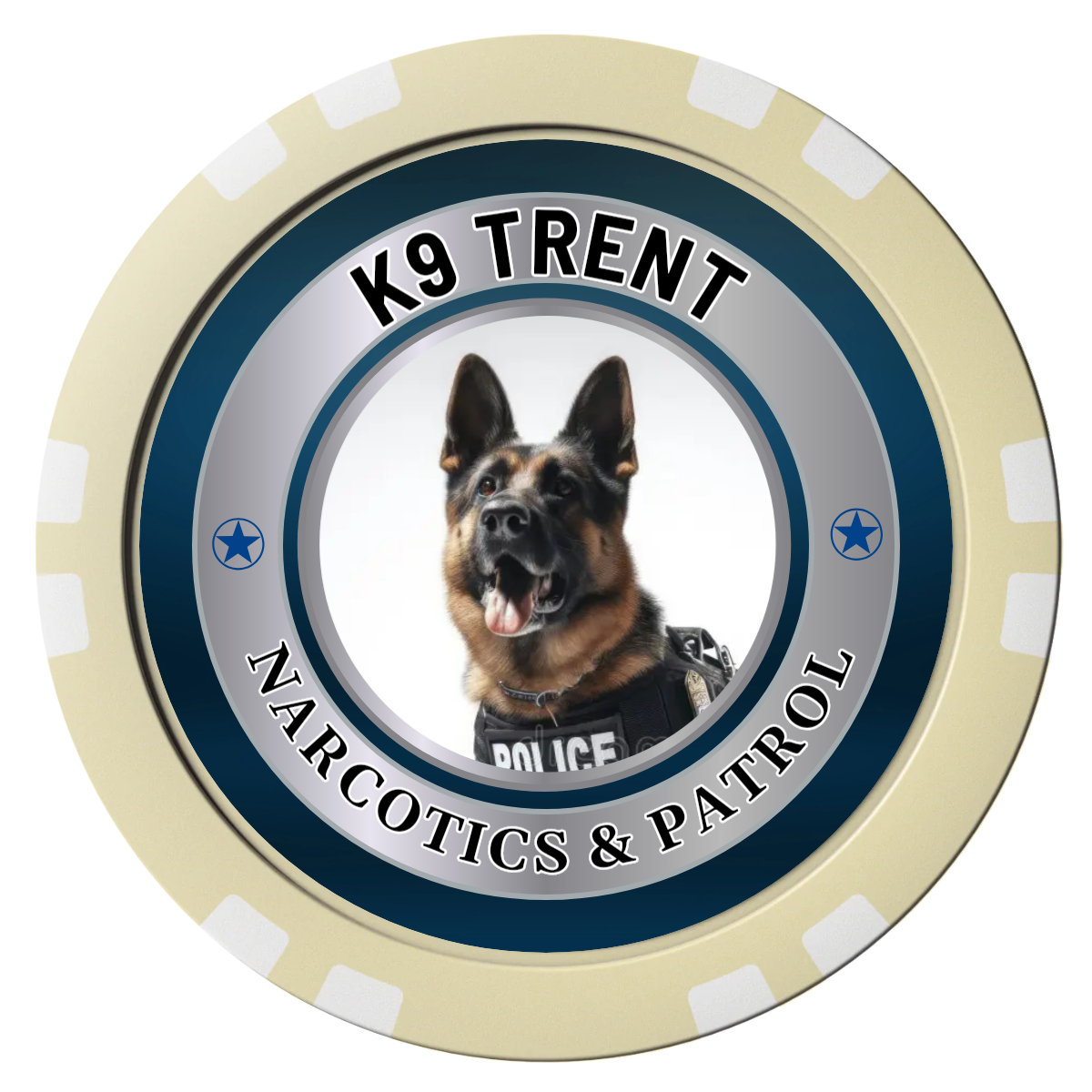 K-9 Trent Composite Poker Chips - Ivory / Double Stripe - Front