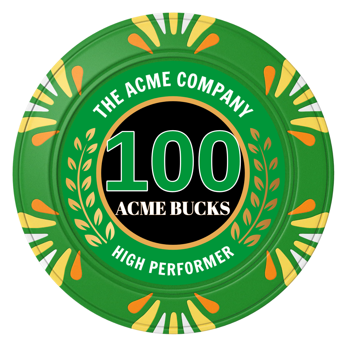 Achievement Wreath Clay Poker Chips - Green / Macau / 40mm - Front