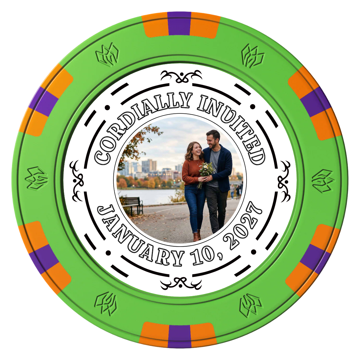 Save the Date Element Clay Poker Chips - Green / 6 Spot Gem / 40mm - Front