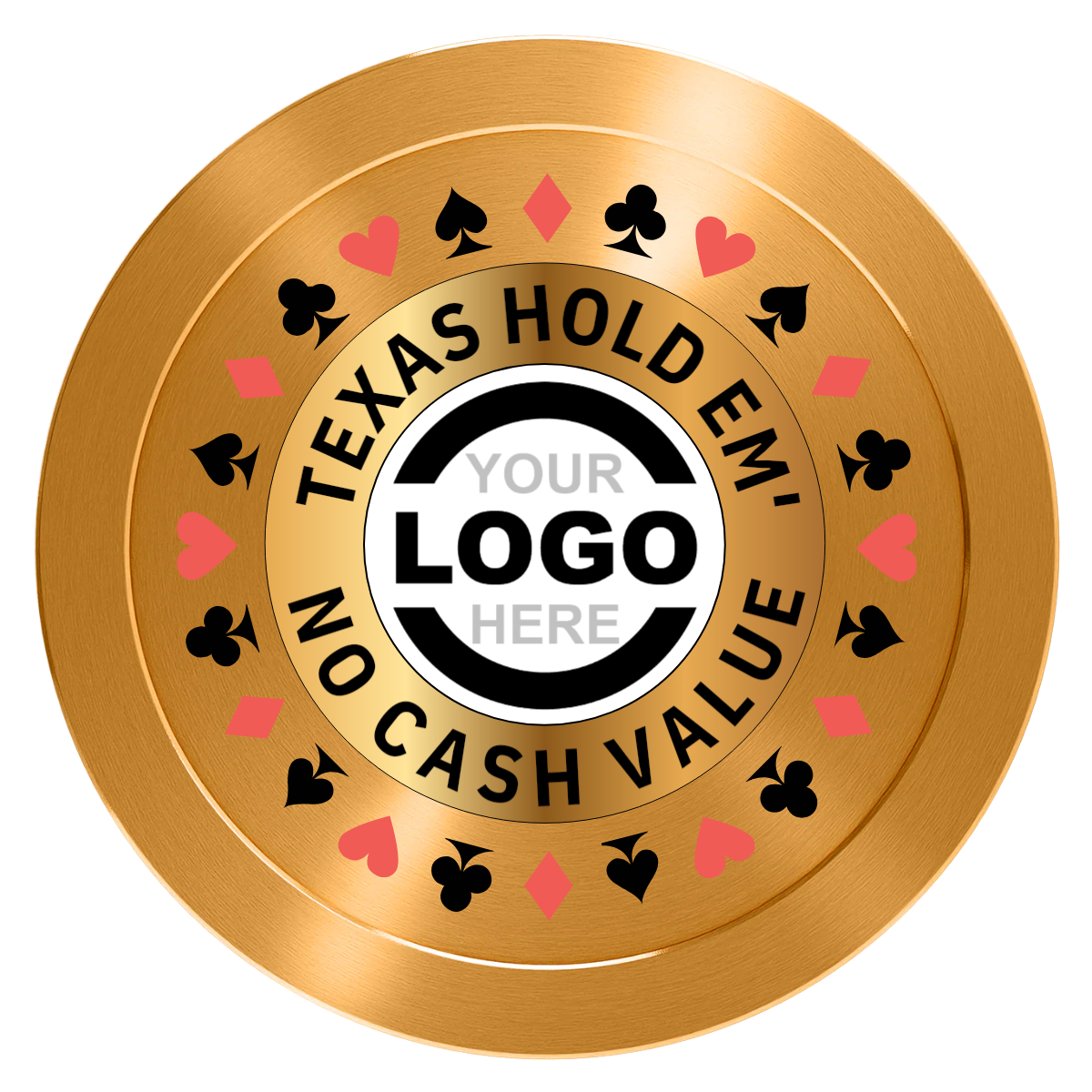 Texas Hold Em' Aluminum Poker Chips - Gold - Front