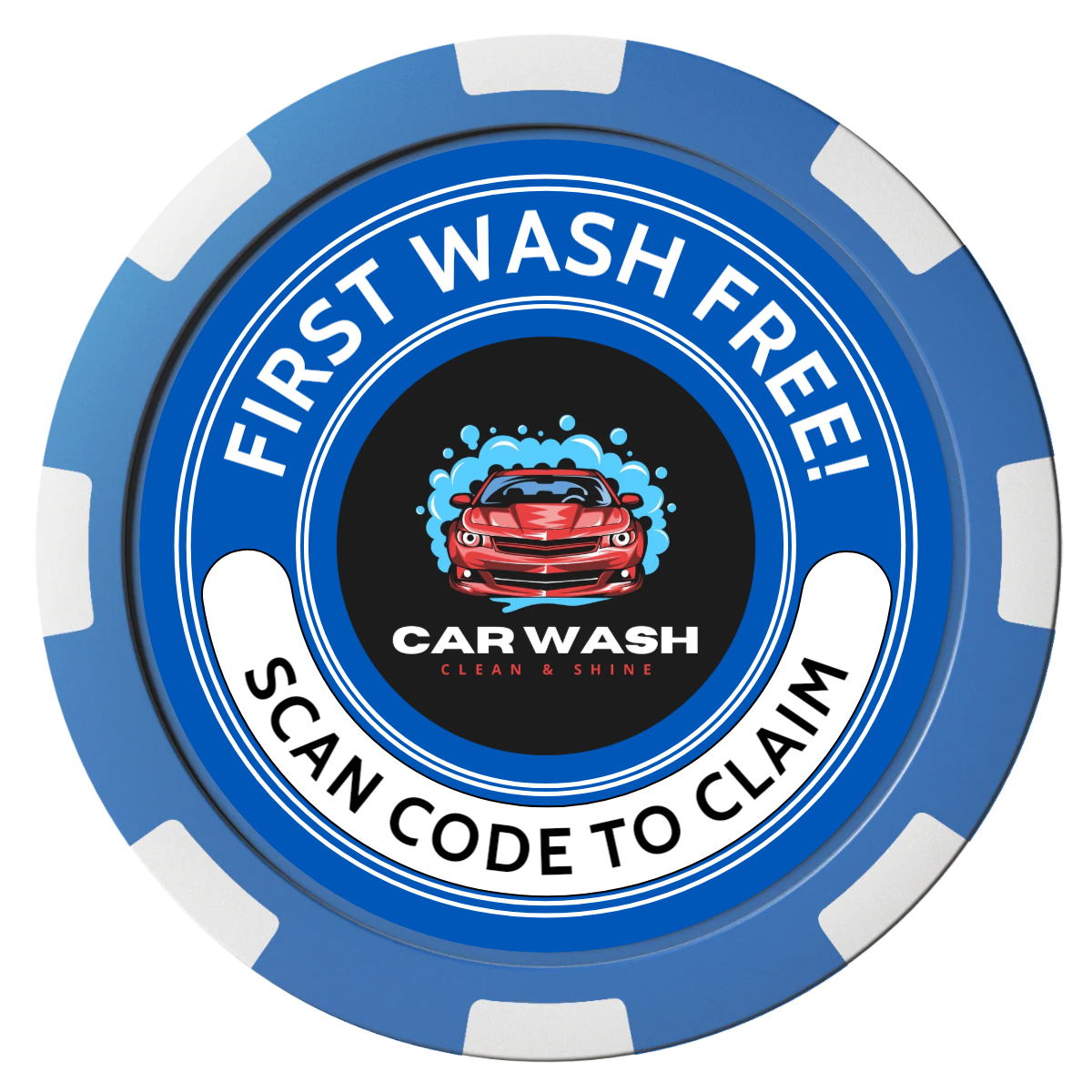 Car Wash Promotion Magnetic Composite Poker Chips - Blue / 8 Spot - Front