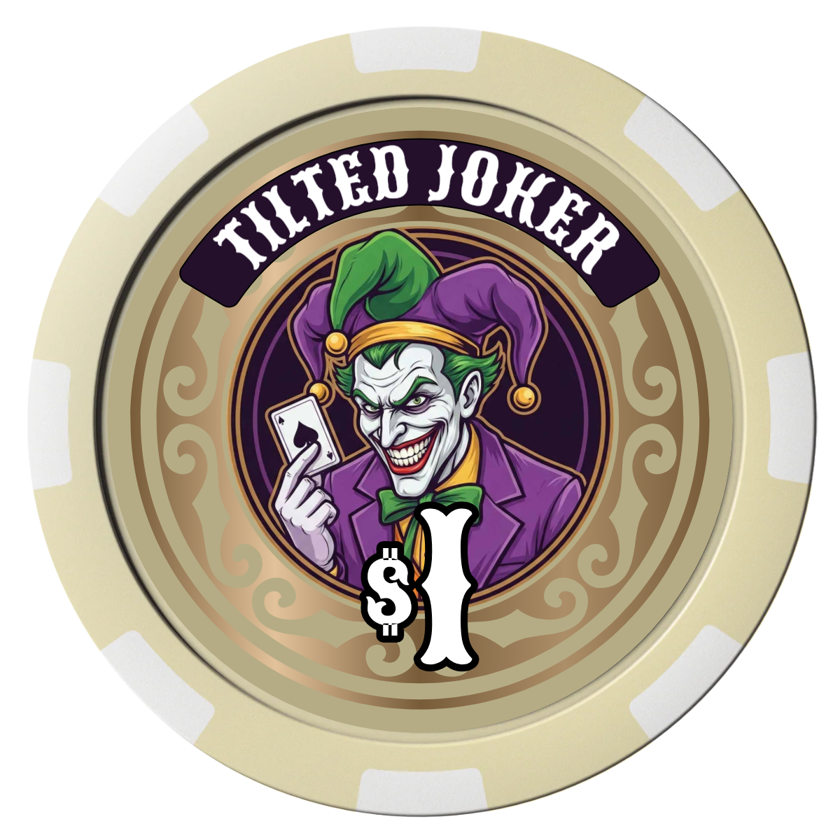 Tilted Joker Composite Poker Chips - Ivory / 8 Spot - Front