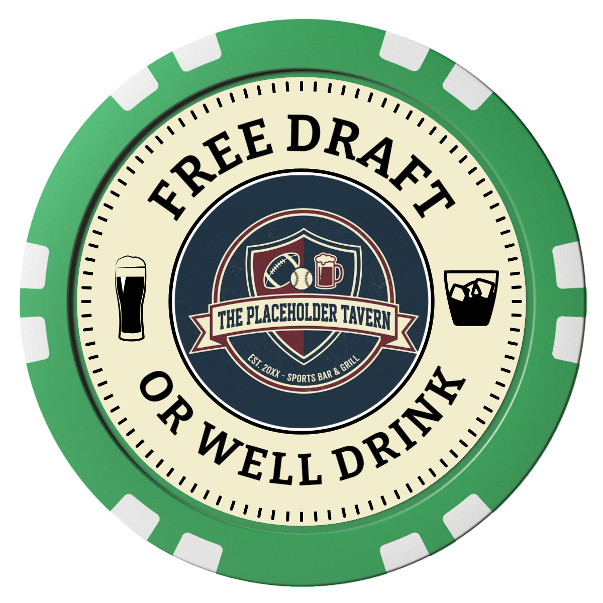 Beer Shop Composite Poker Chips - Green / Double Stripe - Front