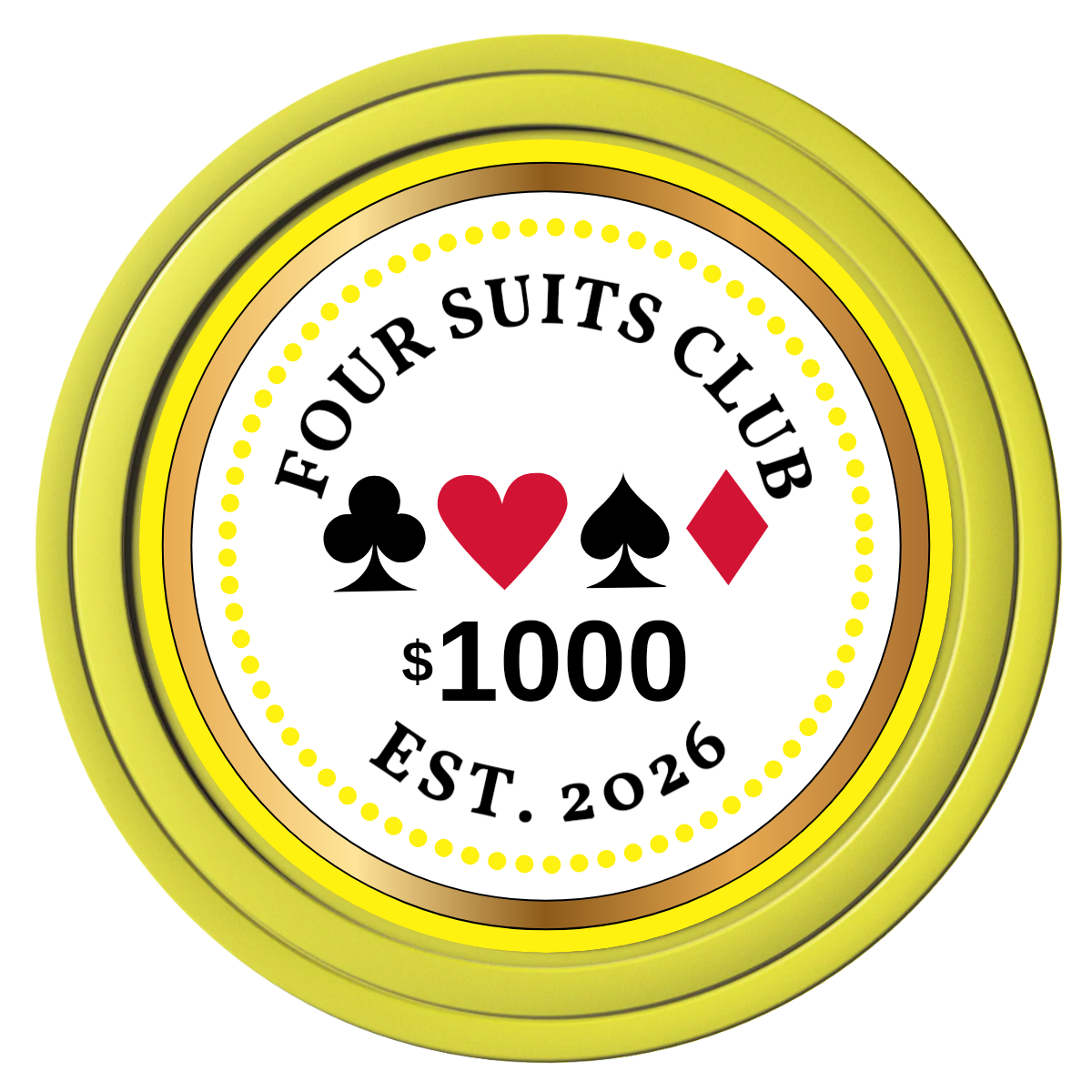 Fours Suits Club Composite Poker Chips - Yellow / Solid - Front
