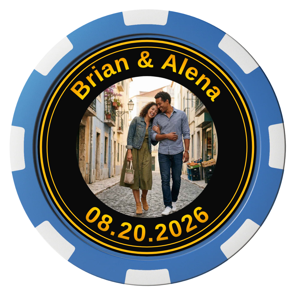 Save the Date Text Magnetic Composite Poker Chips - Blue / 8 Spot - Back