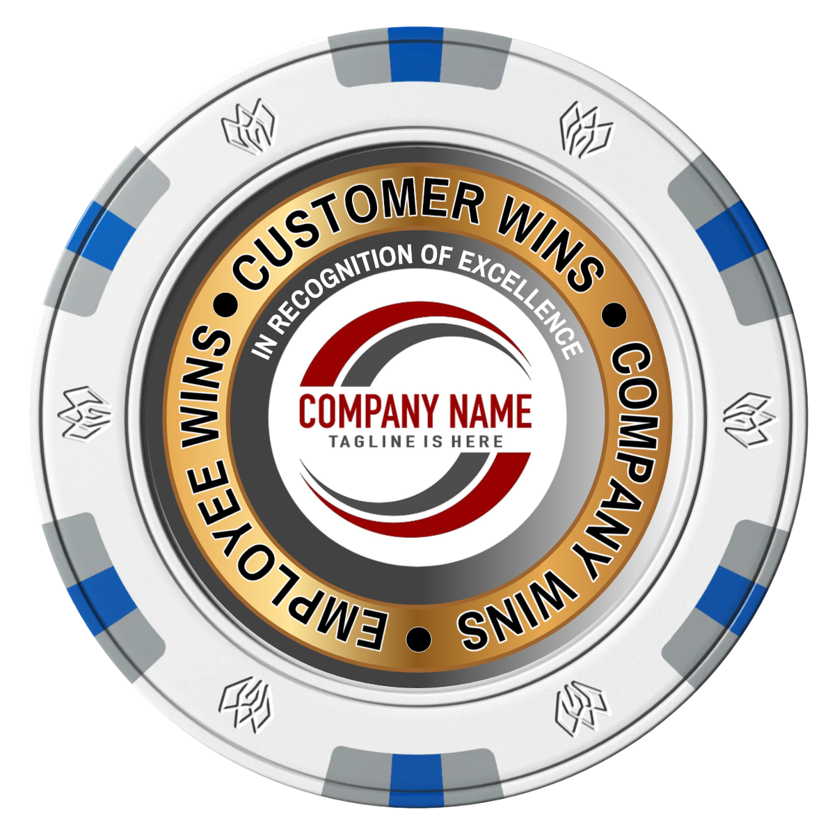 Gold Standard Clay Poker Chips - White / 6 Spot Gem / 40mm - Front