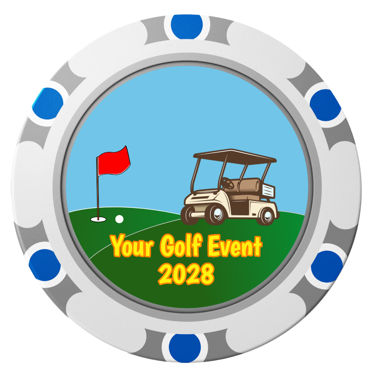 Going Golfing Today Clay Poker Chips - White / Monte Carlo / 40mm - Front