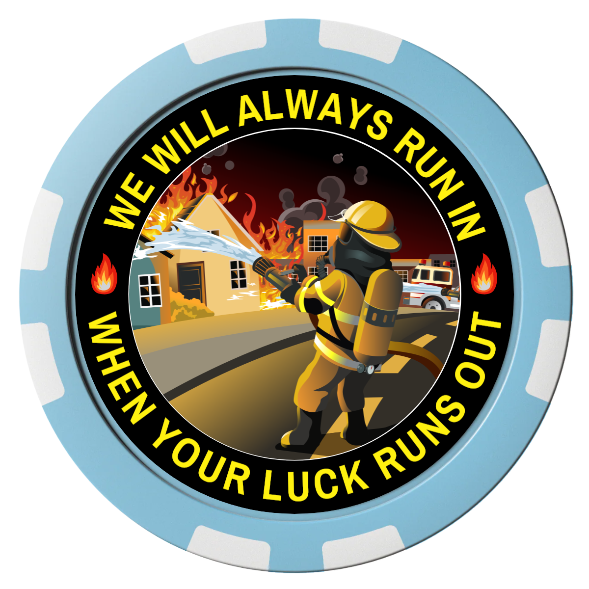 Firefighter Maltese Cross Composite Poker Chips - Light Blue / 8 Stripe - Front