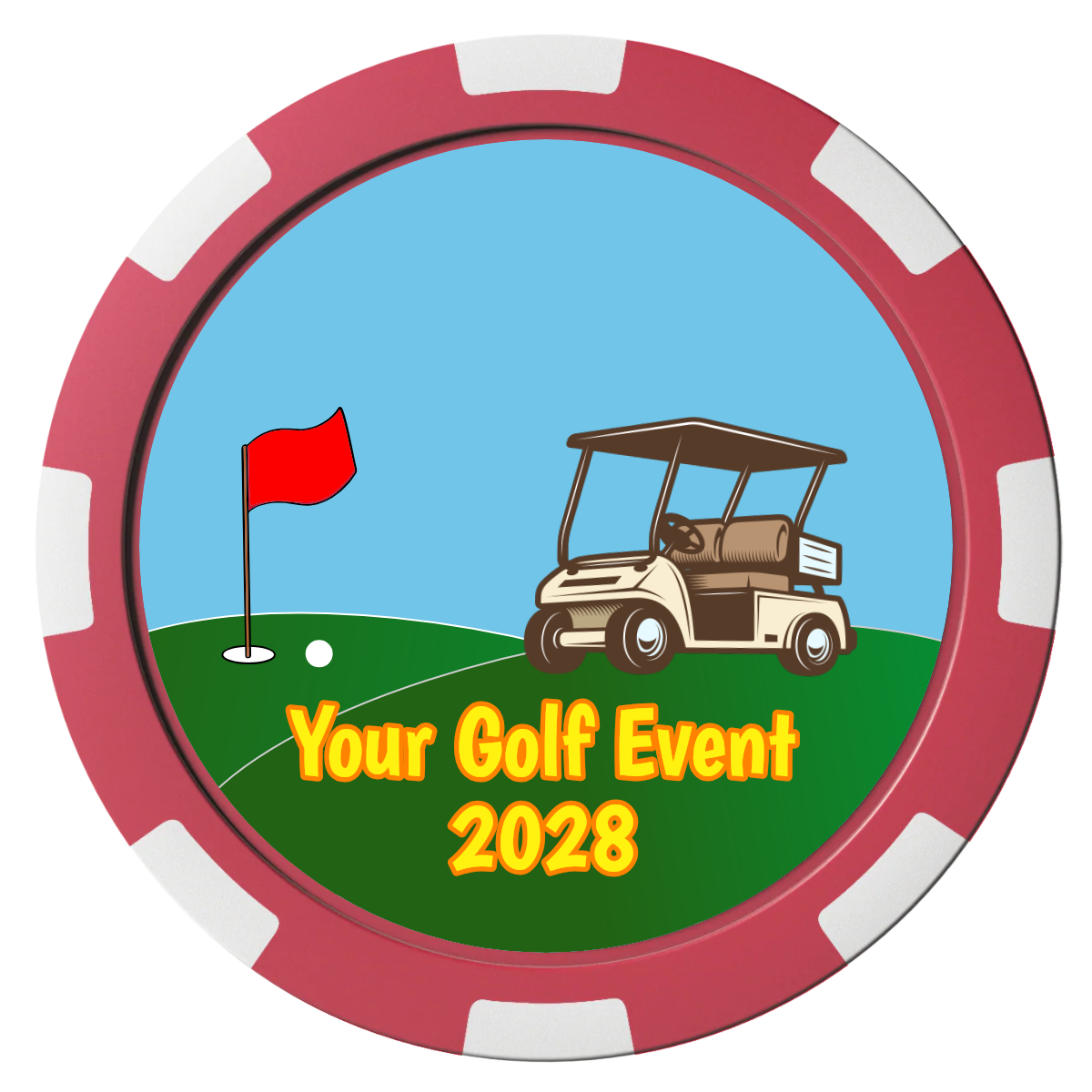 Going Golfing Today Composite Poker Chips - Red / 8 Spot - Front