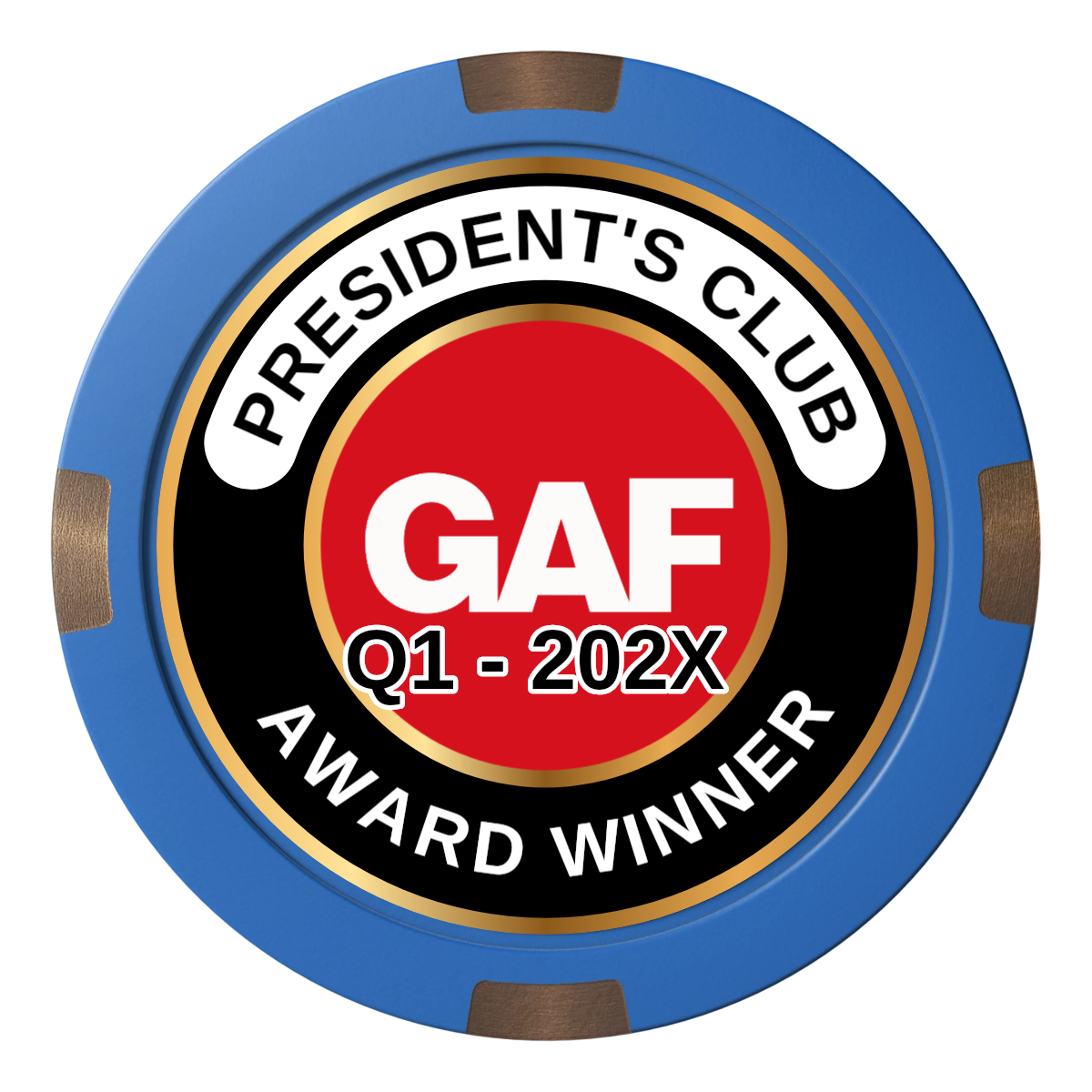 President's Club Composite & Metal Hybrid Poker Chips - Blue - Front