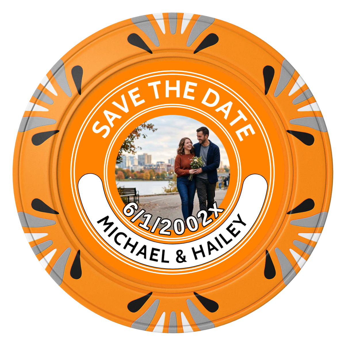 Save the Date Photo QR Code Clay Poker Chips - Orange / Macau / 40mm - Front