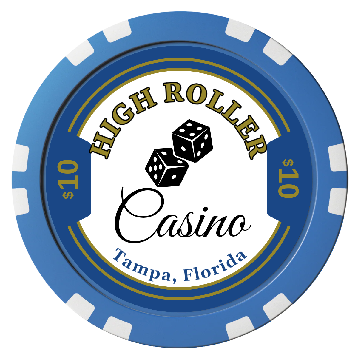 High Roller Casino Composite Poker Chips - Blue / Double Stripe - Front