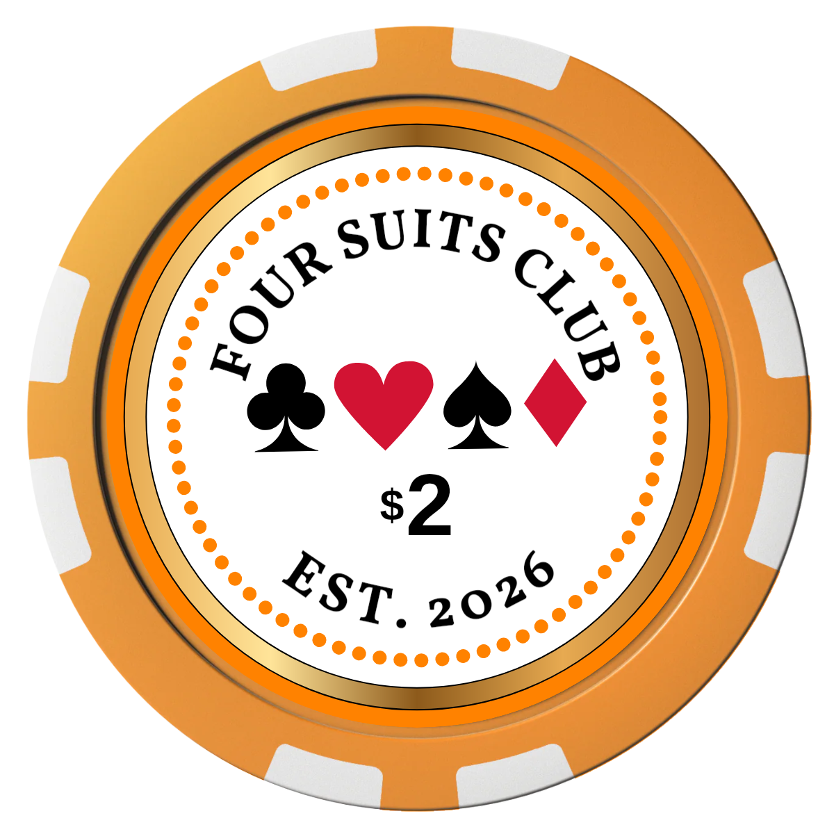 Fours Suits Club Composite Poker Chips - Orange / 8 Stripe - Front