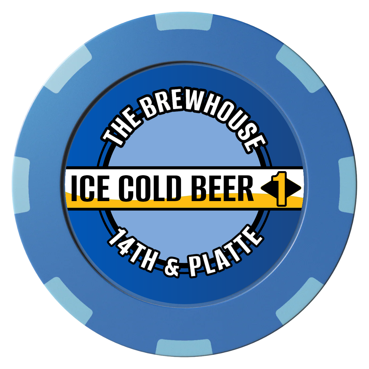 Ice Cold Beer Drink Token Clay Poker Chips - Blue / 8 Spot (2 Tone) / 40mm - Front