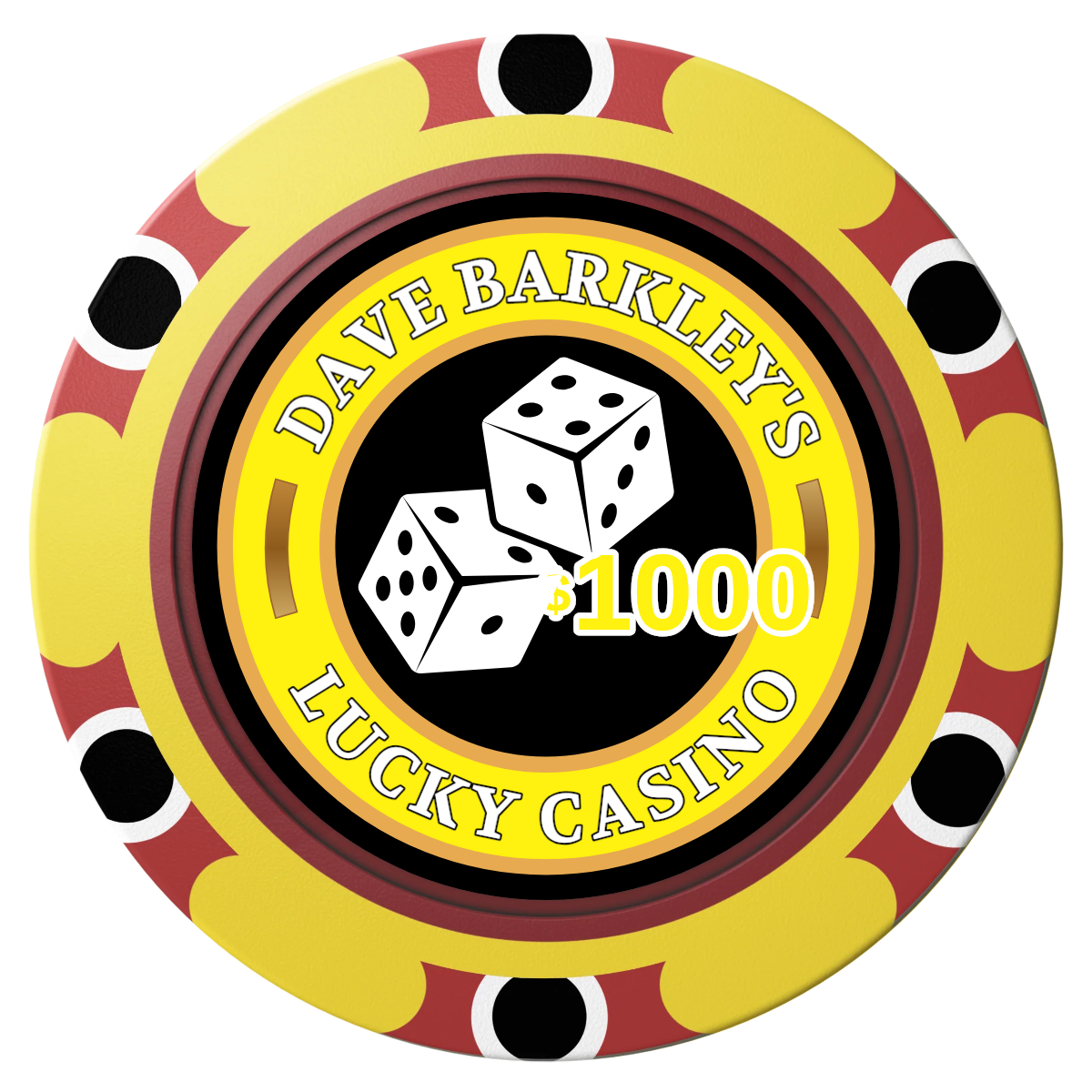 Dave's Lucky Casino Clay Poker Chips - Yellow / Monte Carlo / 40mm - Front