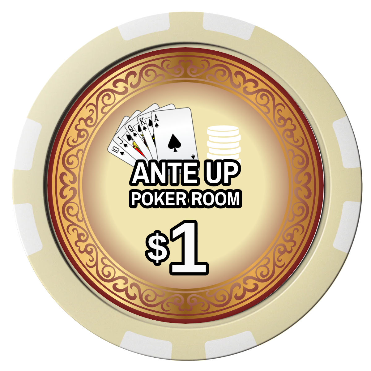 Ante Up Poker Room Composite Poker Chips - Ivory / 8 Stripe - Front