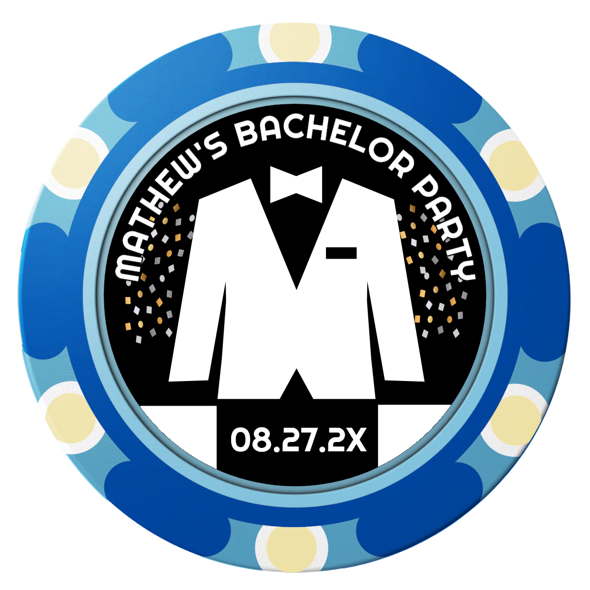 Bachelor No More Bowtie Clay Poker Chips - Blue / Monte Carlo / 40mm - Back
