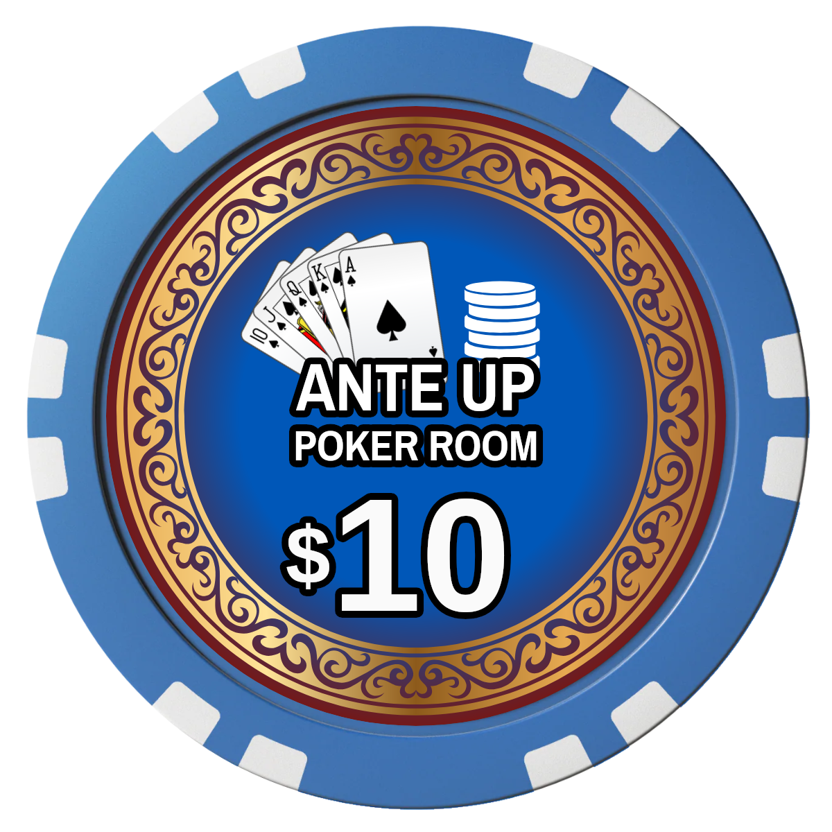 Ante Up Poker Room Composite Poker Chips - Blue / Double Stripe - Front