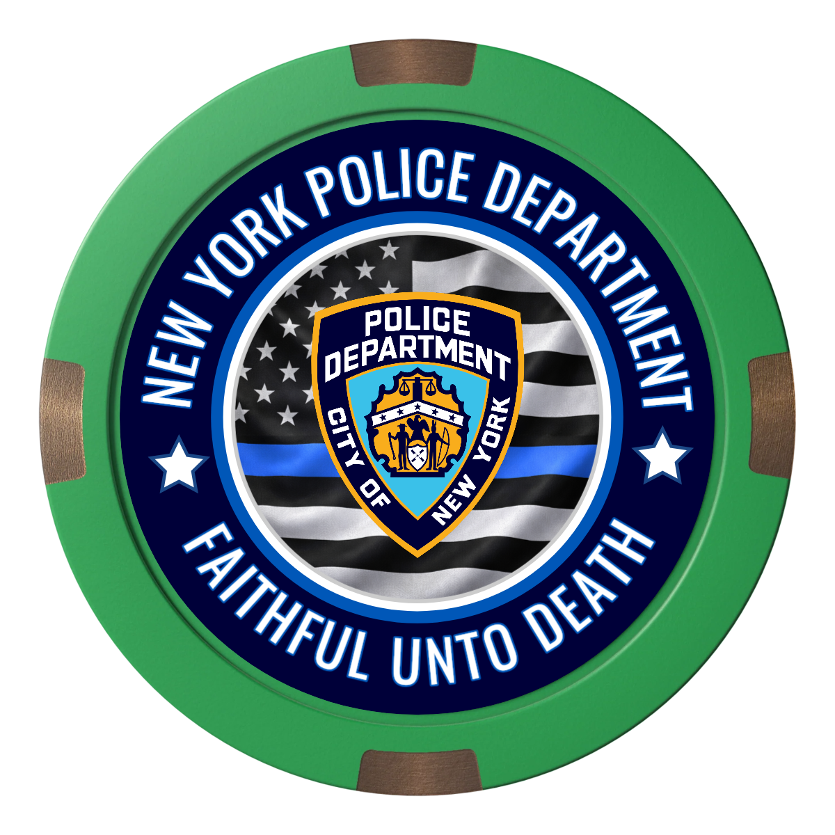 NYPD Safe and Fair Composite & Metal Hybrid Poker Chips - Green - Front