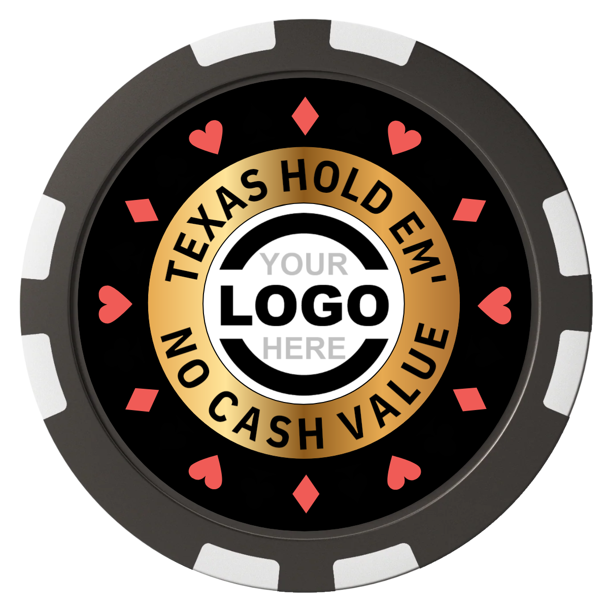 Texas Hold Em' Composite Poker Chips - Black / 8 Stripe - Front