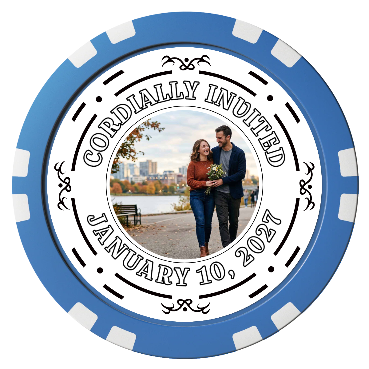 Save the Date Element Composite Poker Chips - Blue / Double Stripe - Front