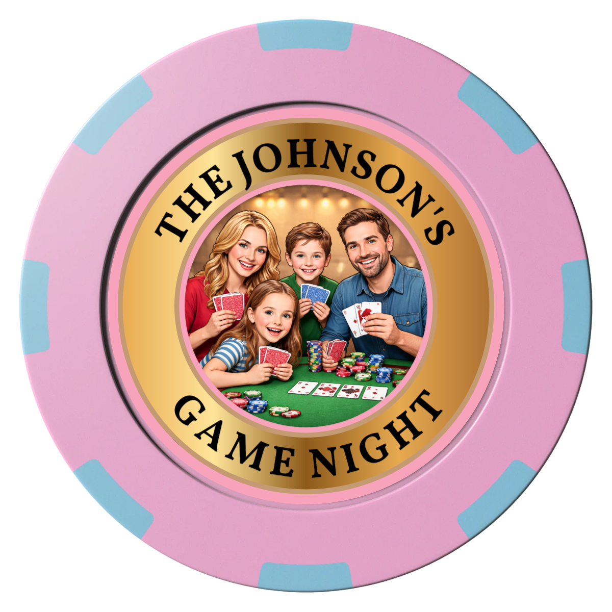 Family Game Night Clay Poker Chips - Pink / 8 Spot (2 Tone) / 40mm - Front