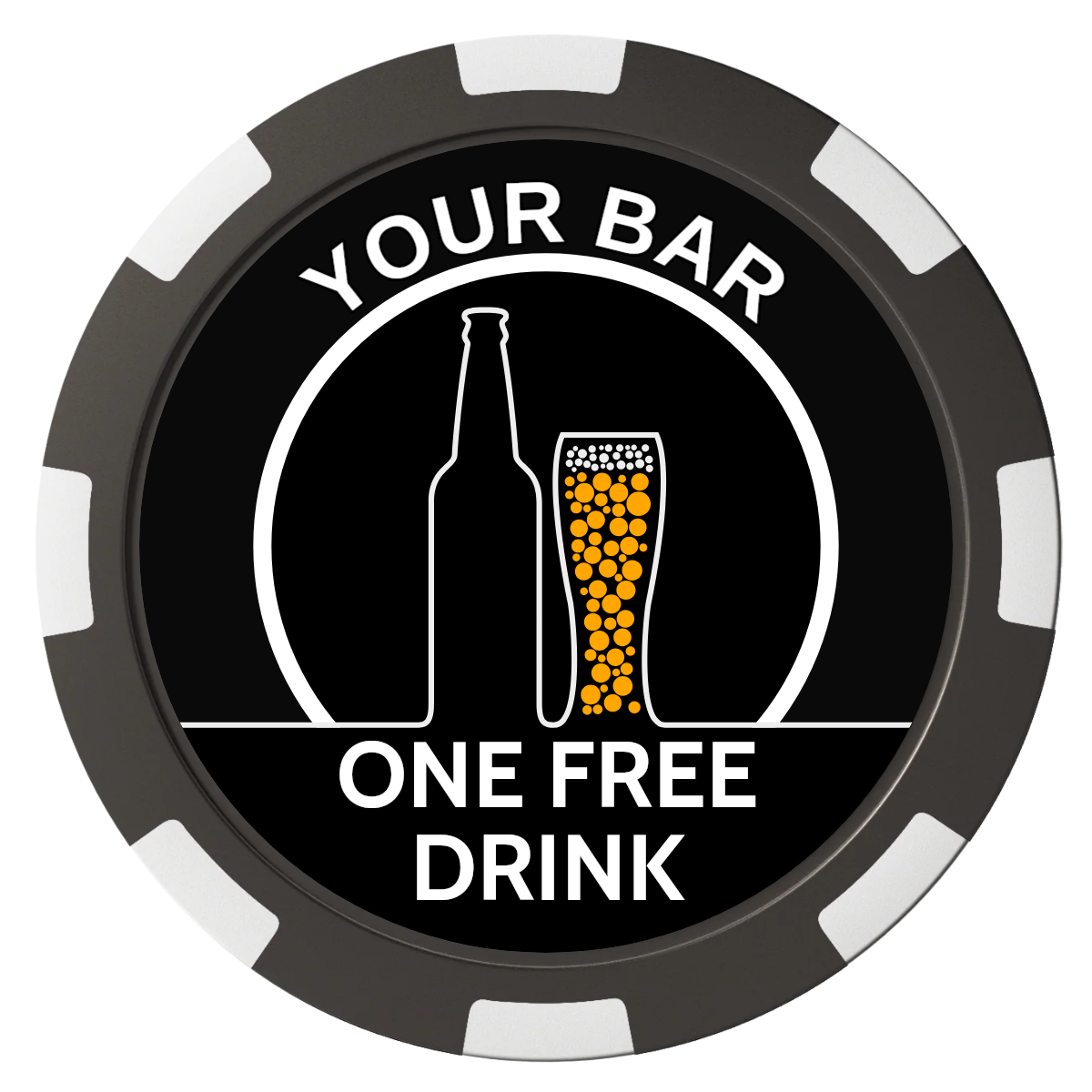 Beer and Glass Magnetic Composite Poker Chips - Black / 8 Spot - Front