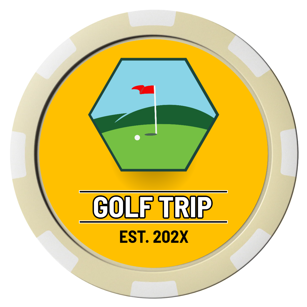 Golf Trip #001 Magnetic Composite Poker Chips - Ivory / 8 Spot - Front
