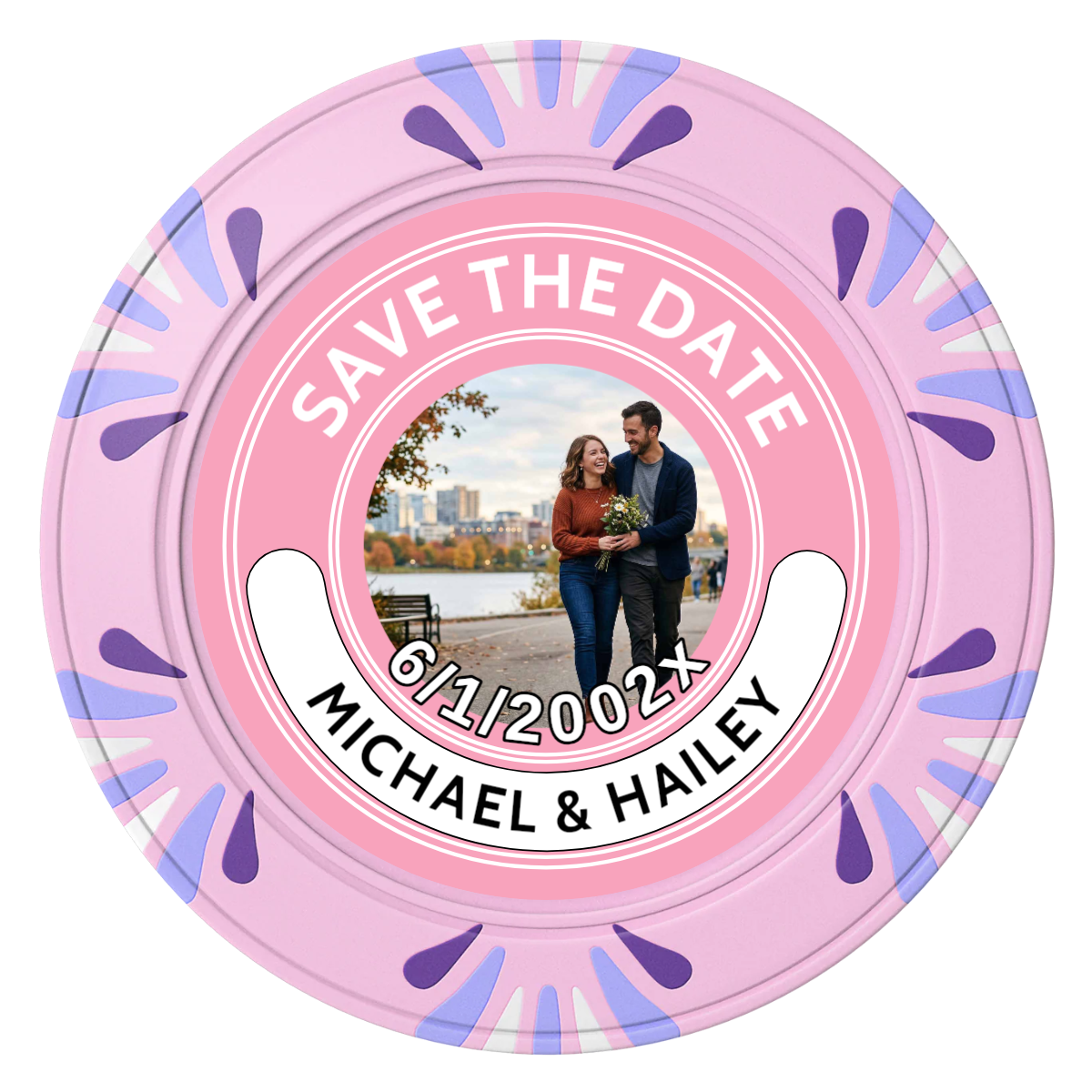 Save the Date Photo QR Code Clay Poker Chips - Pink / Macau / 40mm - Front
