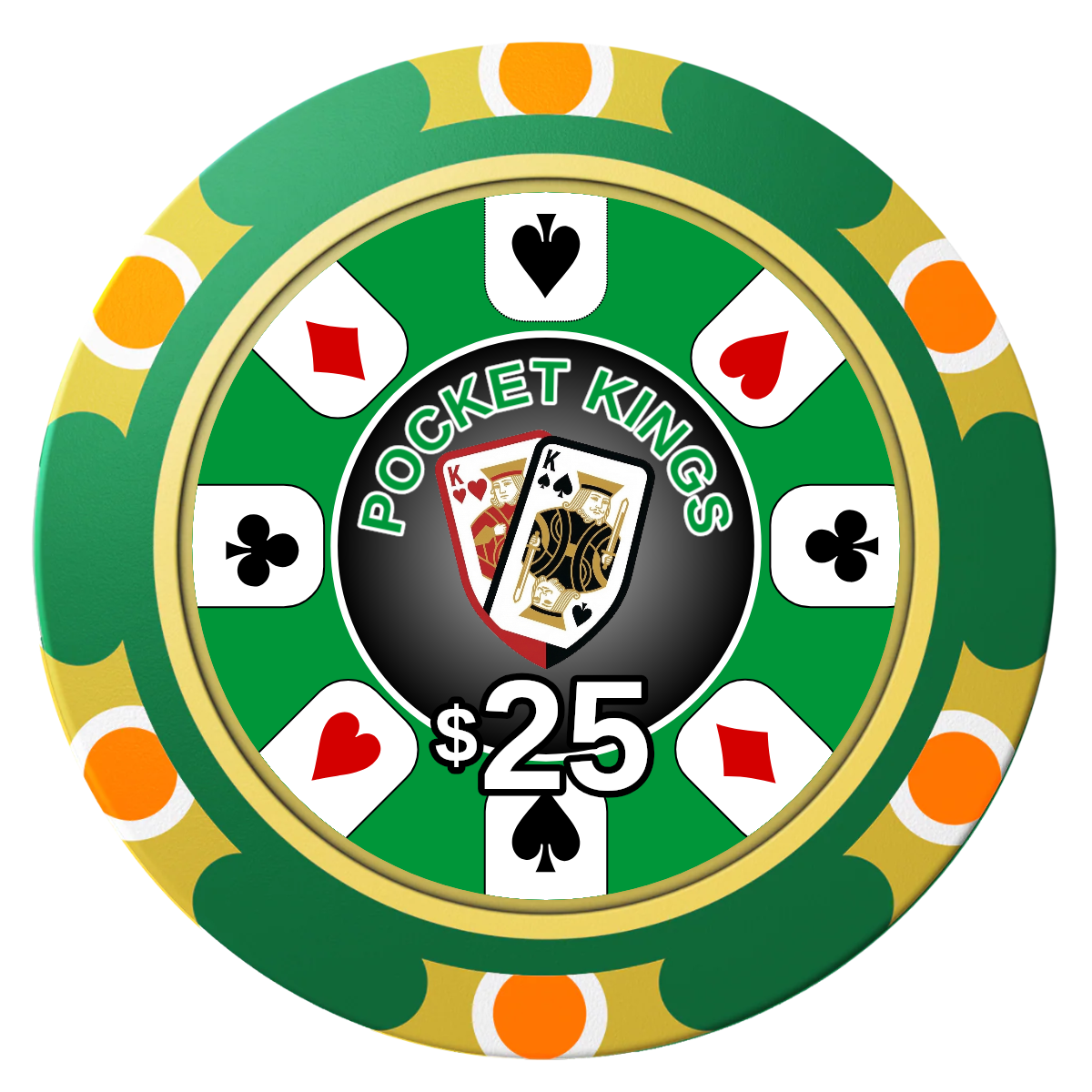 Pocket Kings Clay Poker Chips - Green / Monte Carlo / 40mm - Front