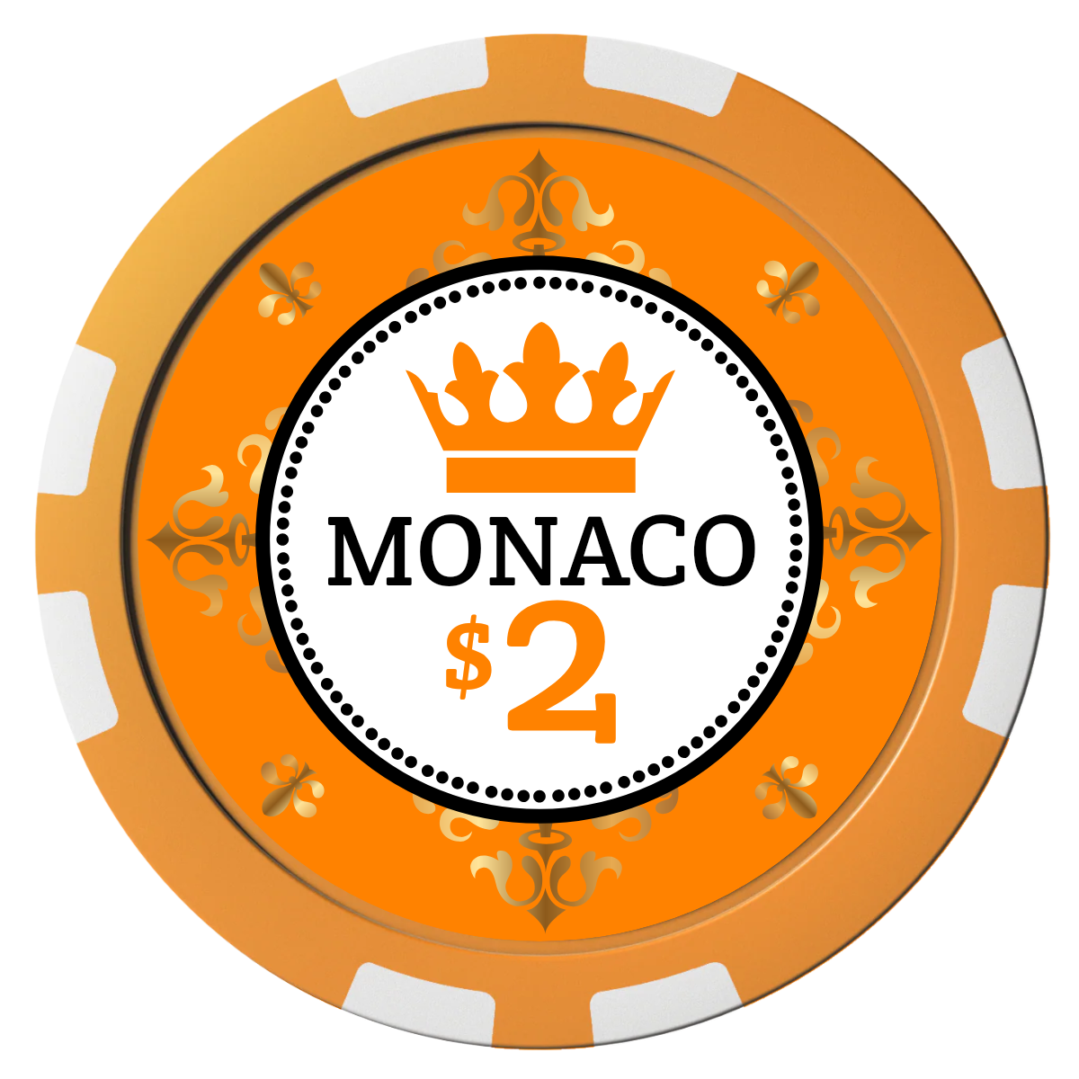 Monaco #001 Composite Poker Chips - Orange / 8 Stripe - Front