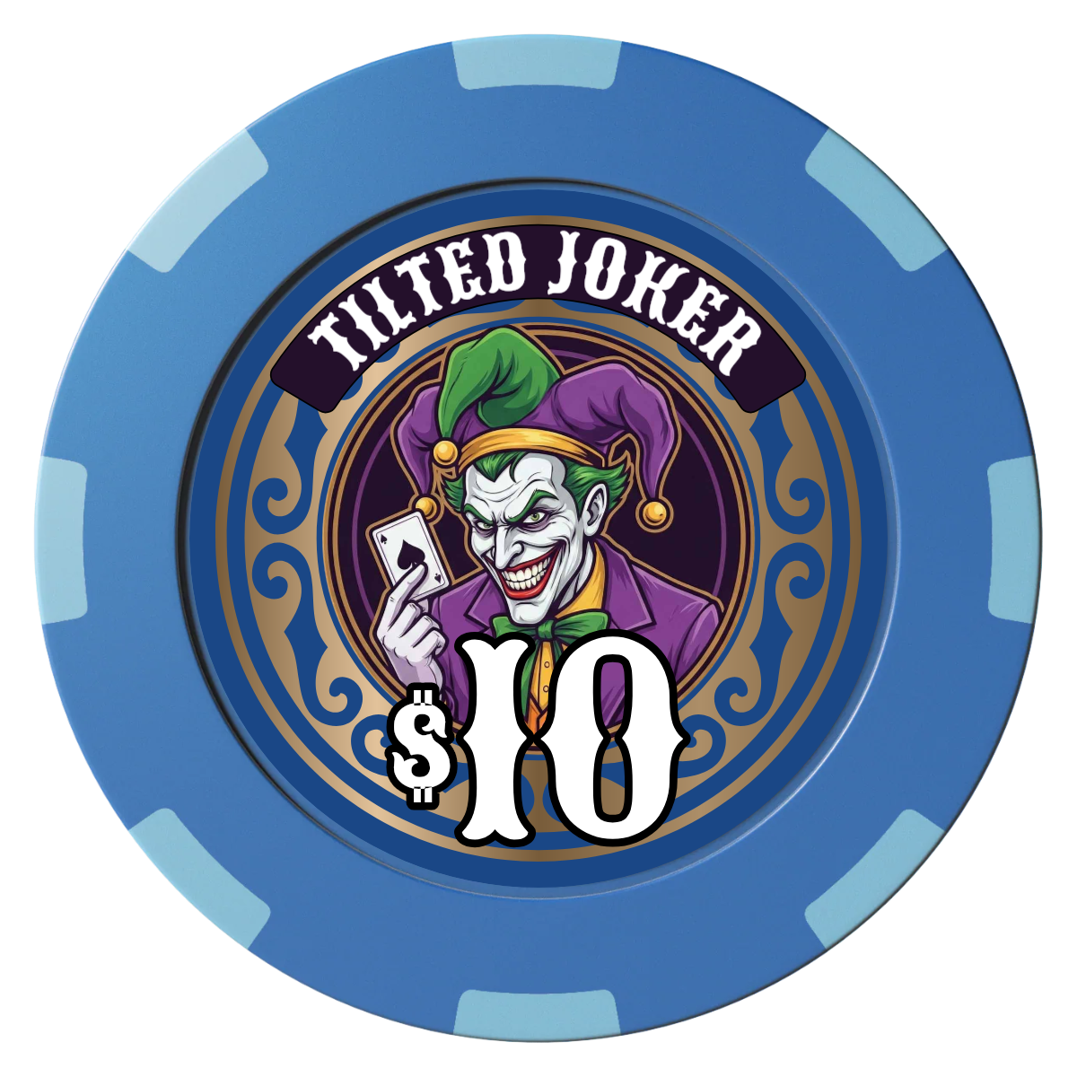 Tilted Joker Clay Poker Chips - Blue / 8 Spot (2 Tone) / 40mm - Front