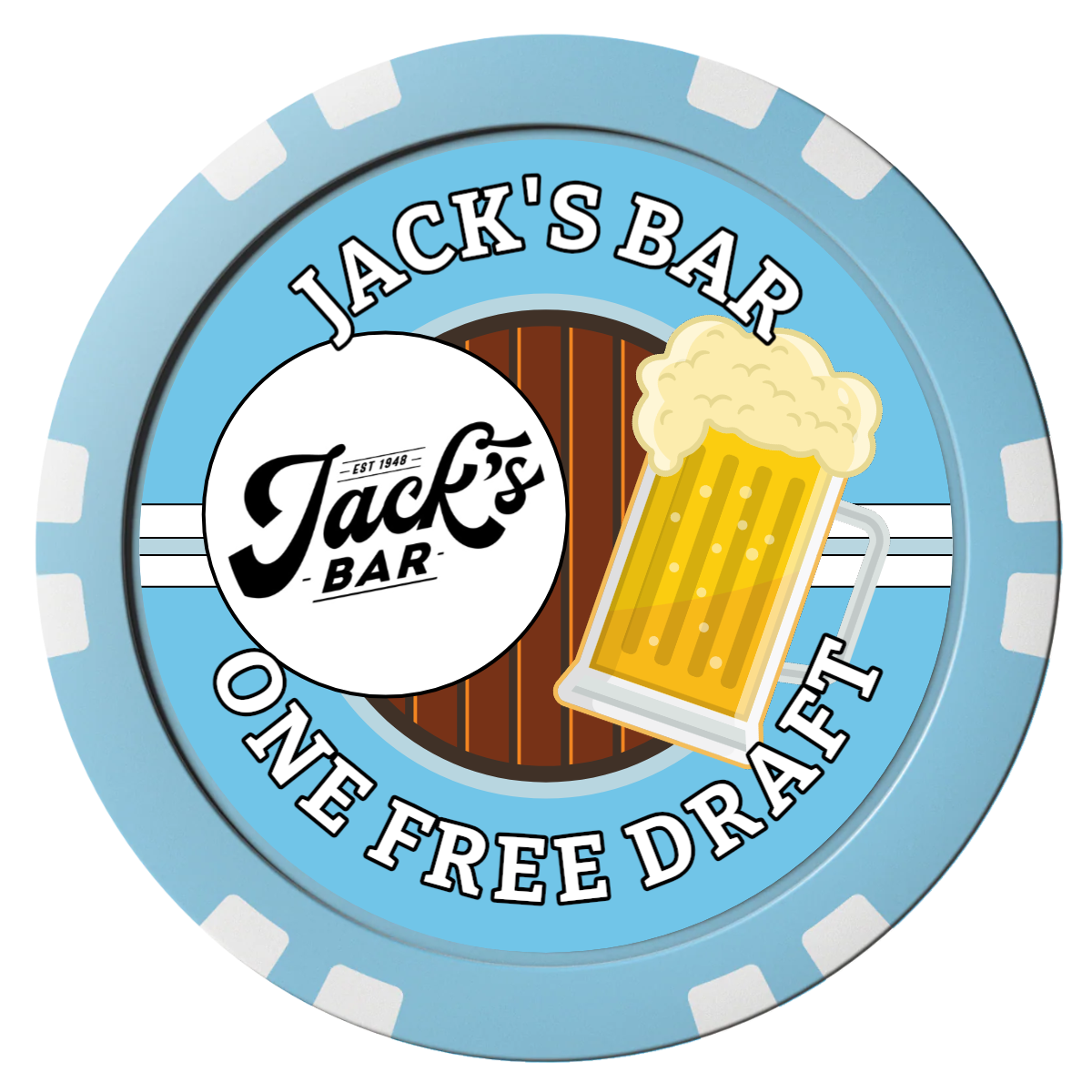 Barnyard Brew Composite Poker Chips - Light Blue / Double Stripe - Front