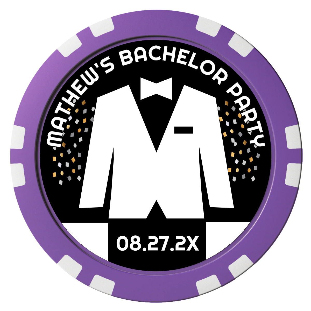 Bachelor No More Bowtie Composite Poker Chips - Purple / Double Stripe - Front