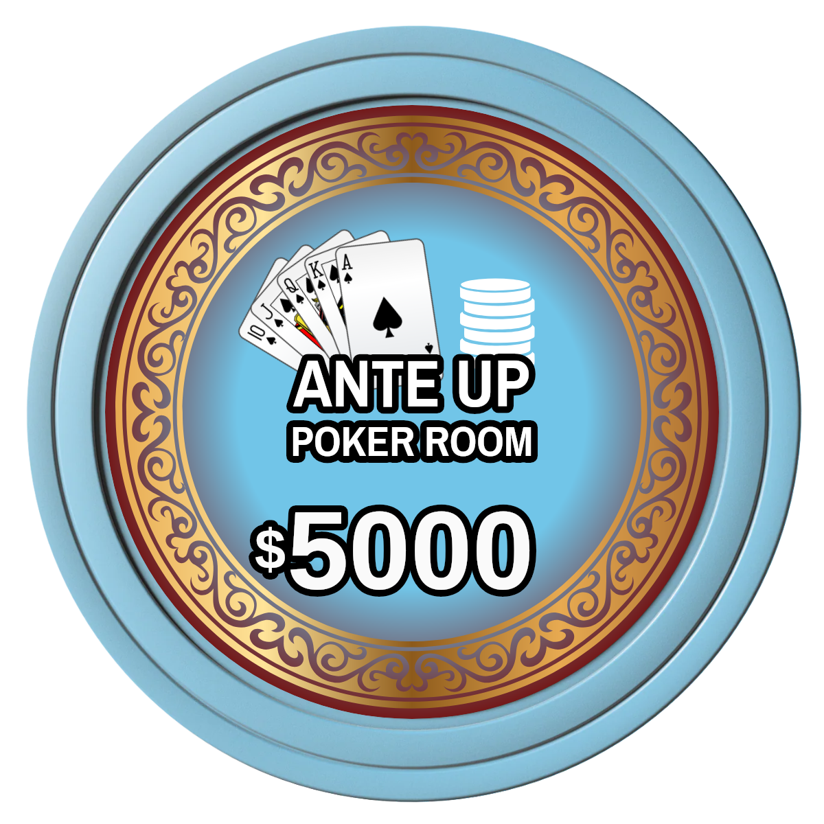 Ante Up Poker Room Composite Poker Chips - Light Blue / Solid - Front