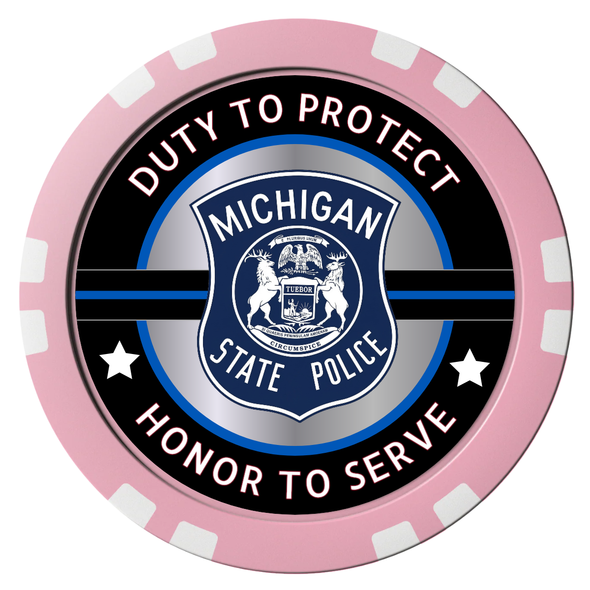 Police Department #01 Composite Poker Chips - Pink / Double Stripe - Front