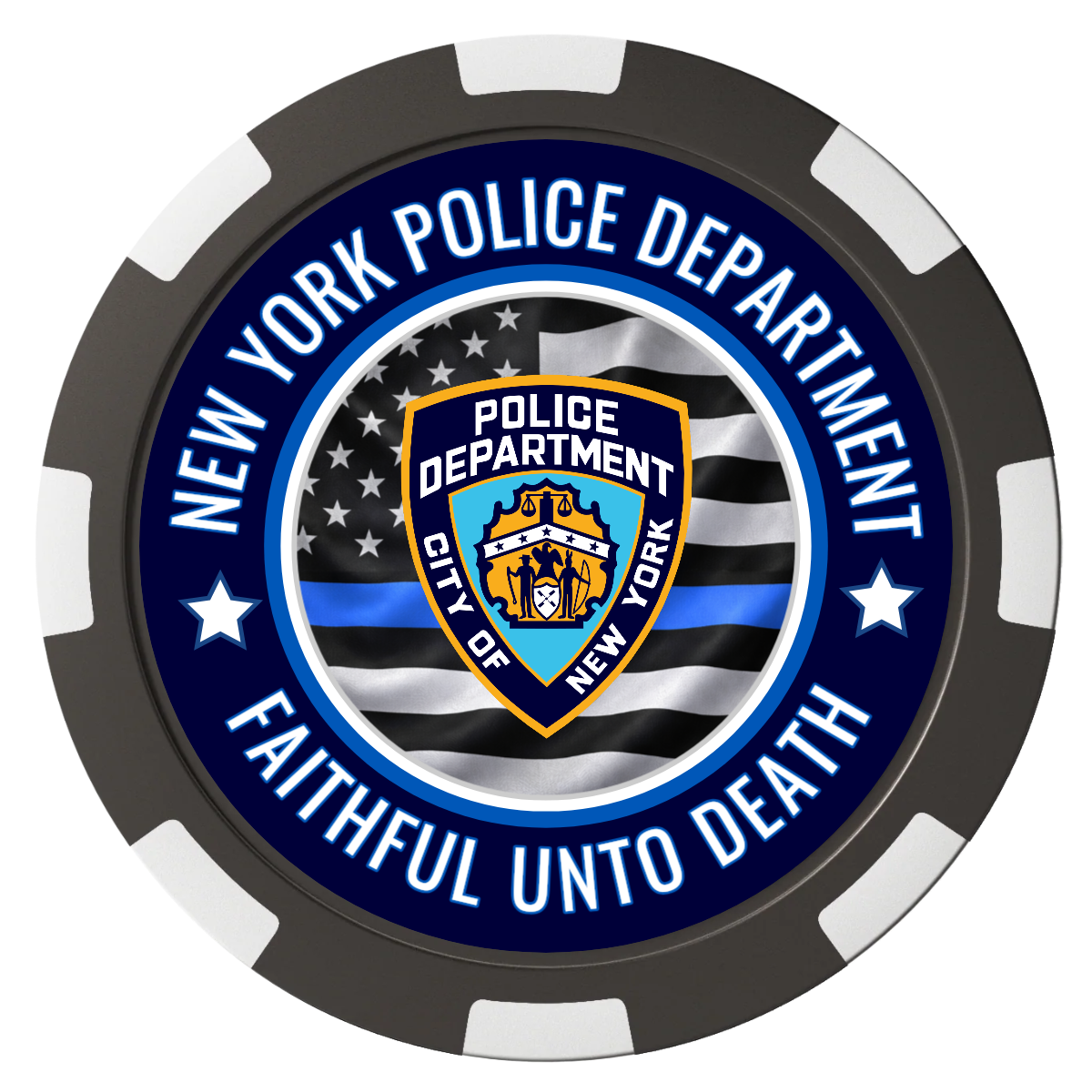 NYPD Safe and Fair Composite Poker Chips - Black / 8 Spot - Front